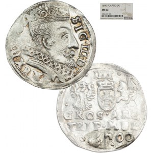 Sigismund III Vasa, Trojak 1600, Vilnius, Swan coat of arms - BEAUTIFUL (ex NGC MS62)