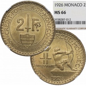 Monaco, 2 francs 1926 - NGC MS66