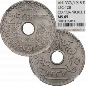 Tunisia, 25 centimes 1918 ESSAI - NGC MS65