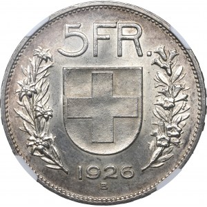 Switzerland, 5 frank 1926 - NGC MS62