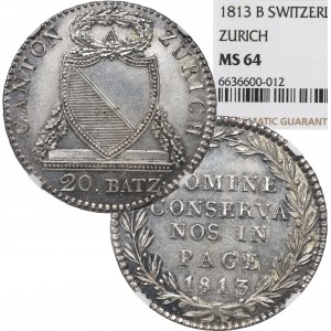 Suisse, Zurich, 20 Batzen 1813 - NGC MS64