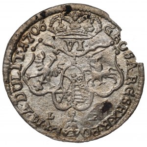 Auguste II le Fort, Sixpence 1706 LP, Moscou - rareté du peuple en pleurs