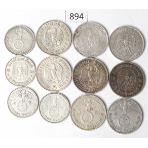 Niemcy, III Rzesza, Zestaw 2-5 marek 1934-39