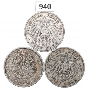 Germany, Prussia, Lot of 5 marks 1876-1904