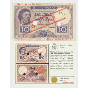II RP, 10 złotych 1919 S.4 A -WZÓR - RZADKOŚĆ - Ex Lucow