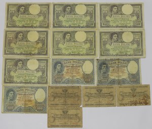 II RP, 5 marks, 100 and 500 zlotys 1919 - set of 14 copies including RADAR