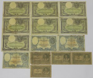 II RP, 5 marks, 100 and 500 zlotys 1919 - set of 14 copies including RADAR