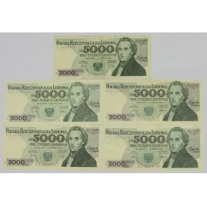 PRL, 5.000 złotych 1982-88 - zestaw 5 egz. w tym RZADKIE