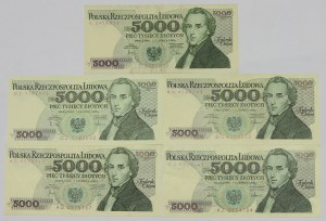 People's Republic of Poland, 5,000 gold 1982-88 - set of 5 copies including RARE