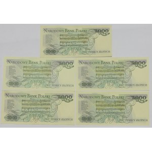 PRL, 5.000 złotych 1982-88 - zestaw 5 egz. w tym RZADKIE