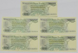 People's Republic of Poland, 5,000 gold 1982-88 - set of 5 copies including RARE