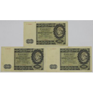GG, 500 złotych 1940 - A - zestaw 3 egz.
