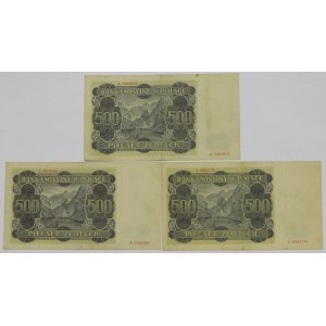 GG, 500 złotych 1940 - A - zestaw 3 egz.