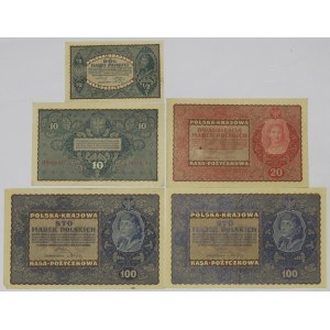 II RP, 1/2-100 marek 1919 - zestaw 5 egz.