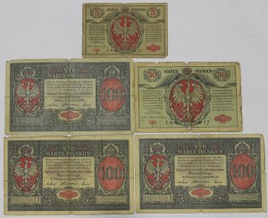 Kingdom of Poland, Set of 5-100 marks 1916