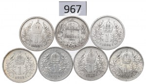 Austria and Hungary, Lot of 1 corona 1893-1916