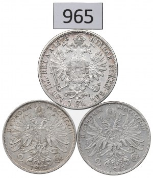 Austria, Lot 2 crowns 1913 and 1 florin 1878