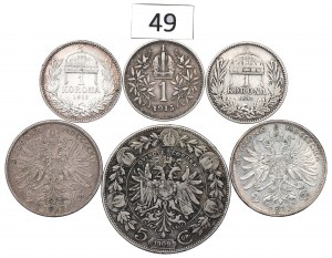 Austria and Hungary, Lot 1-5 crowns 1895-1915