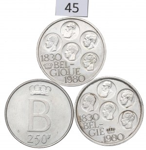 Belgium, lot 250 and 500 francs 1986-80