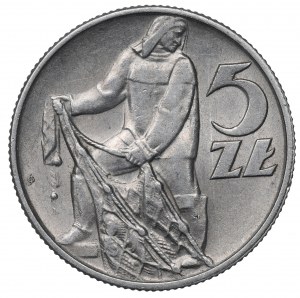 PRL, 5 zloty 1958 Fisherman - narrow eight