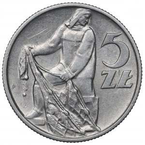 PRL, 5 złotych 1958 Rybak - wąska ósemka