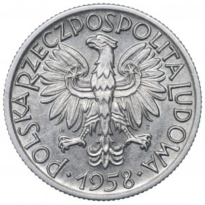 PRL, 5 złotych 1958 Rybak - wąska ósemka