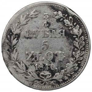 Poland under Russia, Nicholas I, 3/4 rouble=5 zloty 1840 MW