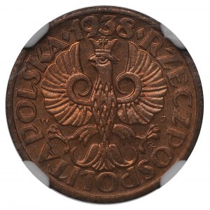 II Republic of Poland, 1 groschen 1938 - NGC MS65 RD