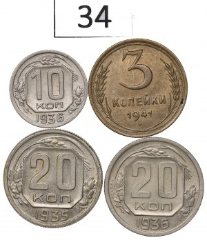 Soviet Union, lot 3-20 kopecks 1935-41