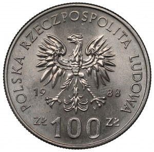 People's Republic of Poland, 100 gold 1988 Jadwiga - invisible designer's mark