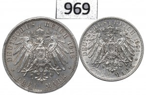 Niemcy, Prusy, Zestaw 2 marki 1901 i 3 marki 1913