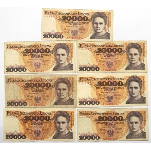 PRL, 20.000 złotych 1989 - zestaw 7 egz.
