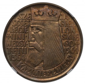 PRL, 10 zloty 1964 Casimir the Great - convex NGC MS64