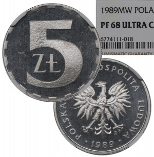 PRL, 5 zloty 1989 - NGC PF68 Ultra Cameo