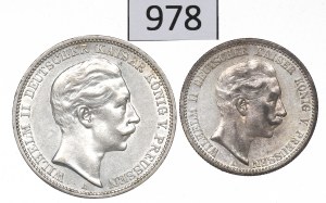 Germany, Prussia, Lot 2-3 marks 1906-11