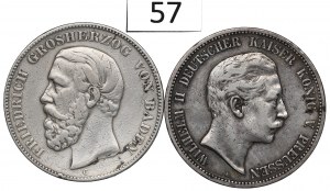 Germany, Baden and Prussia, Lot 5 mark 1876 and 1900