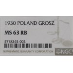 II RP, 1 grosz 1930 - NGC MS63 RB