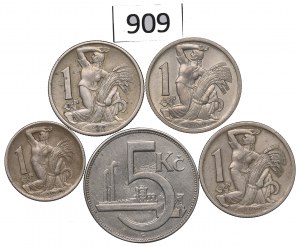 Czechoslovakia, Lot 1-5 crown 1923-46