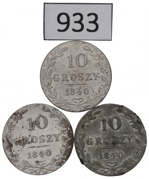 Russian annexation, Nicholas I, Set of 10 pennies 1840