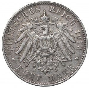 Germany, Wirtemberg, 5 mark 1913