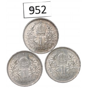 Autriche, ensemble 1 couronne 1914-15
