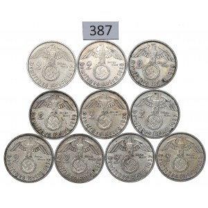 Germany, III Reich, Lot 2 mark 1936-38 Hindenburg