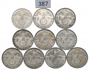 Germany, III Reich, Lot 2 mark 1936-38 Hindenburg