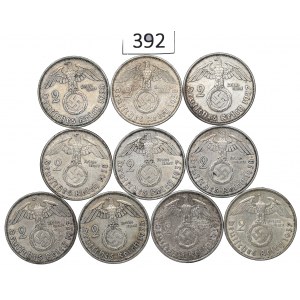 Germany, III Reich, Lot 2 mark 1937-39 Hindenburg
