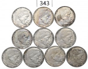Germany, III Reich, Lot 2 mark 1937-38 Hindenburg