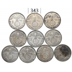 Germany, III Reich, Lot 2 mark 1937-38 Hindenburg