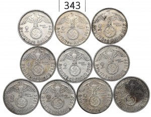 Germany, III Reich, Lot 2 mark 1937-38 Hindenburg