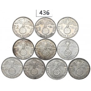 Germany, III Reich, Lot 2 mark 1937-39 Hindenburg