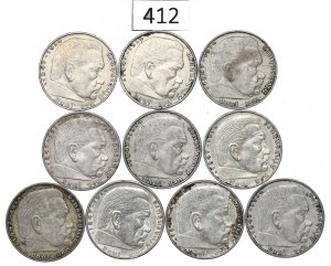 Germany, III Reich, Lot 2 mark 1937-39 Hindenburg