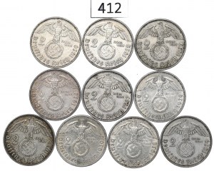 Germany, III Reich, Lot 2 mark 1937-39 Hindenburg